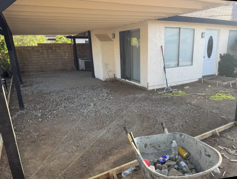 Day 3: the same patio graded flat, base compacted and timber forms set